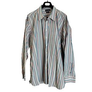 Paul Fredrick Shirt Mens 3XLT Striped Classic Fit Finest Cotton Button Up